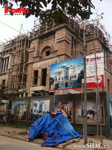 Công trình biệt thự 3 tầng lâu đài cổ điển khi được thi công thực tế tại Nam Định