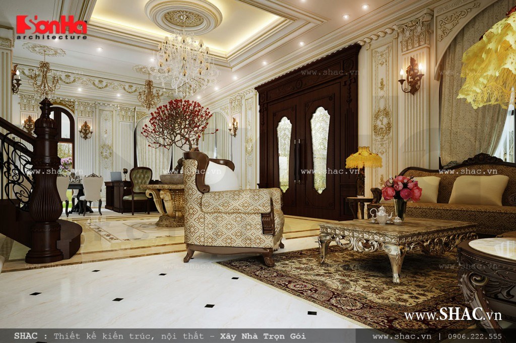 Thiết kế nội thất cổ điển cho phòng khách biệt thự Pháp