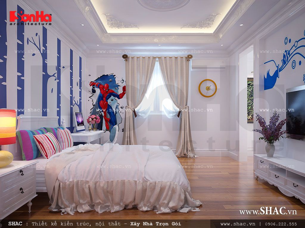 Phòng ngủ cho con trai được thiết kế theo phong cách mạnh mẽ