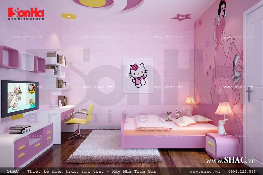 Phòng ngủ con gái nhỏ đướm sắc hồng
