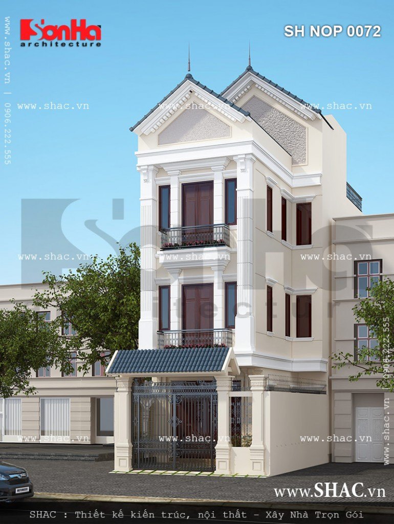 Phương án kiến trúc mặt tiền 5m kiểu cổ điển được đánh giá cao của mẫu nhà phố đẹp