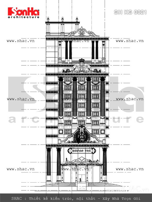 Bản vẽ chi tiết kiến trúc mặt tiền của khách sạn sh ks 0021