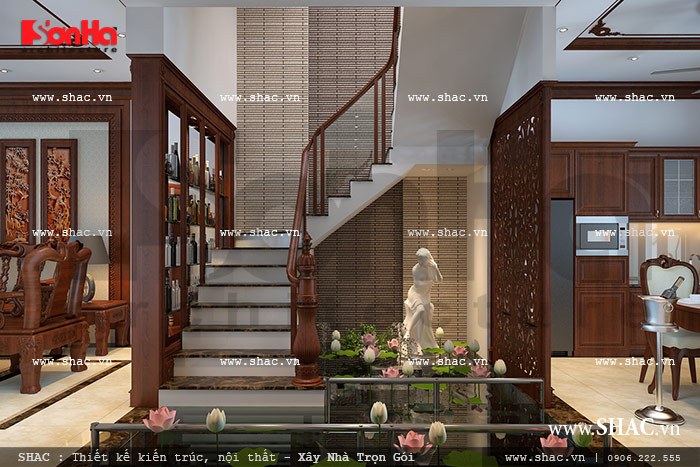 Phương án thiết kế cầu thang đẹp cho mẫu nhà phố cổ điển sang trọng và mãn nhãn