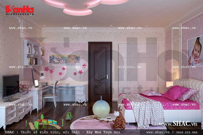 Phòng ngủ con gái nổi bật với sắc hồng 