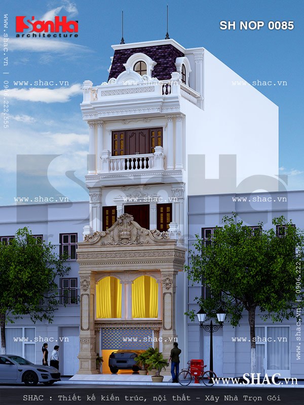 Mẫu thiết kế nhà phố kiểu Pháp đẹp SHAC với kết hợp chi tiết mềm mại, gam màu tinh tế