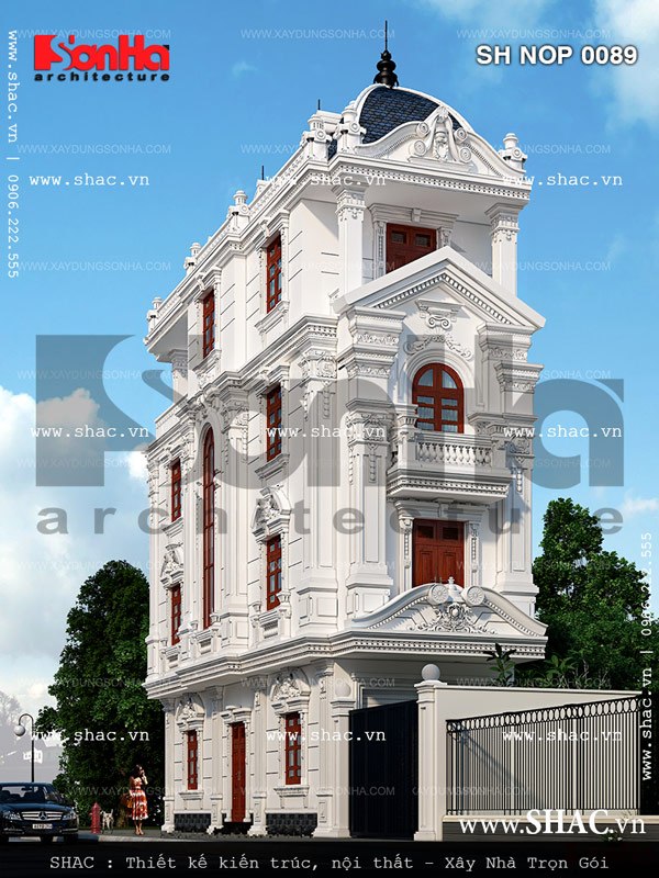 Kiến trúc khang trang của ngôi nhà phố kiến trúc Pháp mái vòm thiết kế tinh tế đẹp mắt