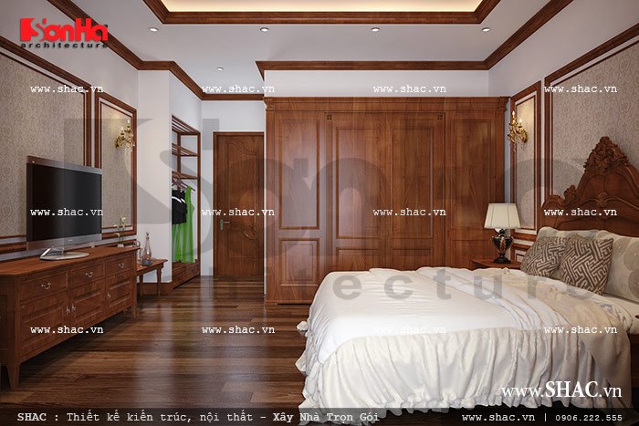Phòng ngủ có thiết kế nhẹ nhàng và ấm cúng sh nop 0088