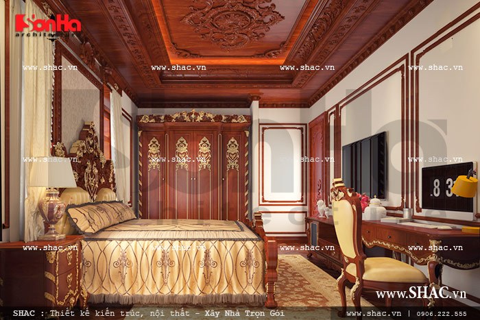 Phòng ngủ trần gỗ cao cấp sh btld 0022