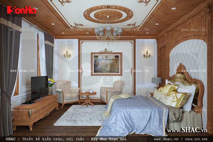 Phòng ngủ được ốp trần gỗ đẹp sh btp 0078
