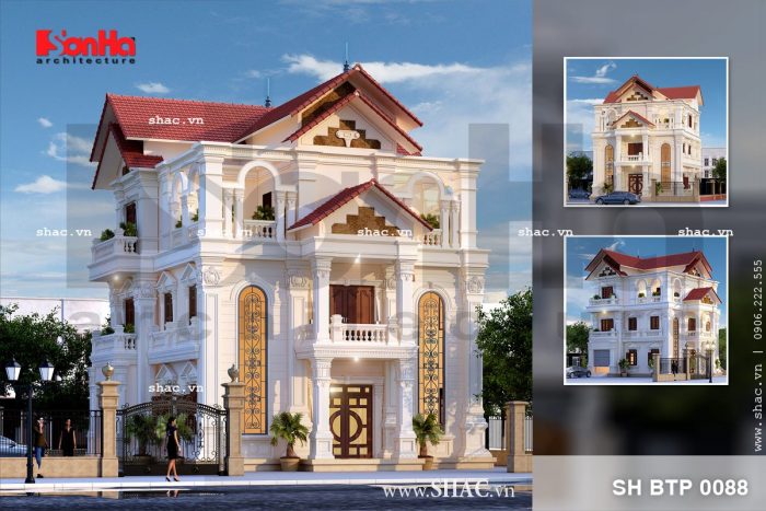 Mẫu biệt thự Pháp cổ điển 3 tầng mái ngói có thiết kế đẹp rất được CĐT tại Quảng Trị yêu thích