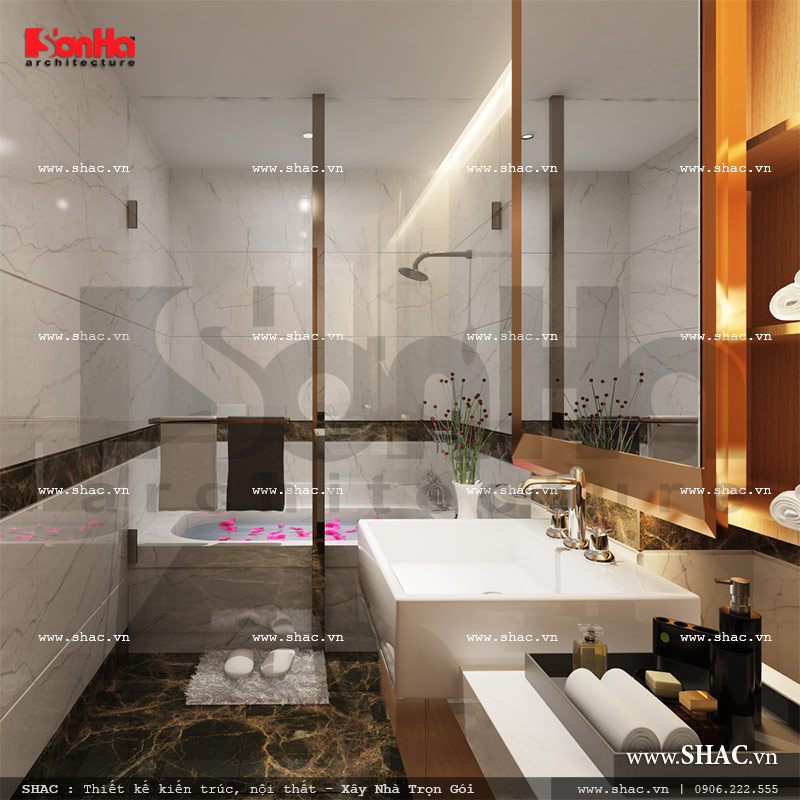 Thiết kế phòng tắm wc phòng ngủ 1 view1 khách sạn mini cổ điển đẹp sh ks 0027