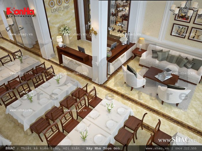 Khu phòng ăn kết hợp quầy lễ tân khách sạn sh ks 0026