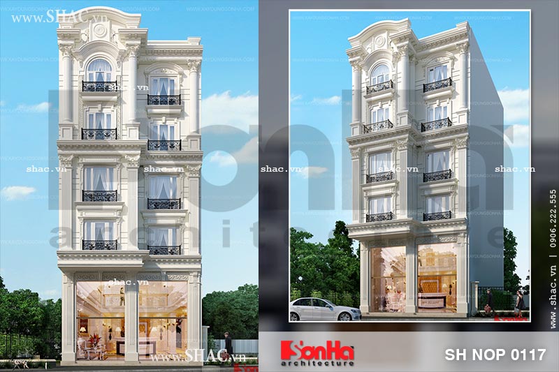 Thiết kế nhà phố 5 tầng kiểu Pháp sang trọng tại Sài Gòn sh nop 0117