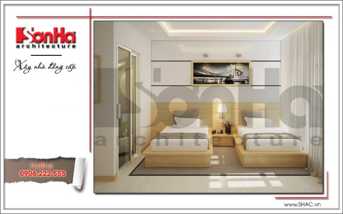 Thiết kế nội thất phòng ngủ VIP 2 giường khách sạn mini 4 tầng kiến trúc cổ điển đẹp sh ks 0031