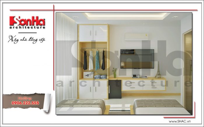 Mẫu thiết kế nội thất phòng ngủ VIP 2 giường khách sạn mini 4 tầng kiến trúc cổ điển sh ks 0031