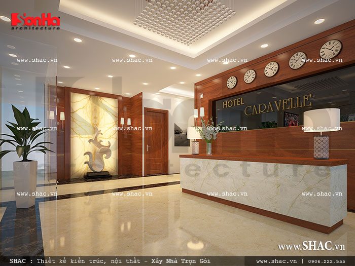 Thiết kế khách sạn 6 tầng tiêu chuẩn 3 sao – KS 0011 1 Quầy lễ tân của khách sạn