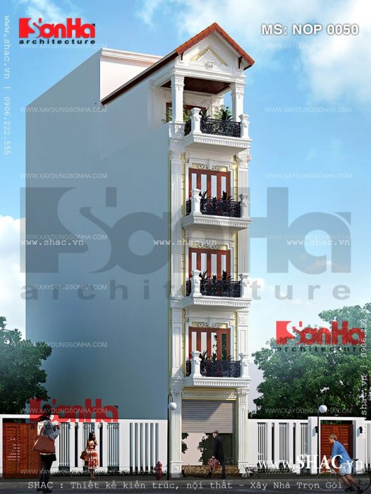 Mẫu Nhà ống kiểu Pháp đẹp 5 tầng