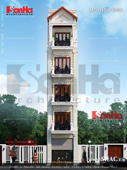 Phối cảnh nhà phoos5 tầng kiểu pháp đẹp bán biệt thự