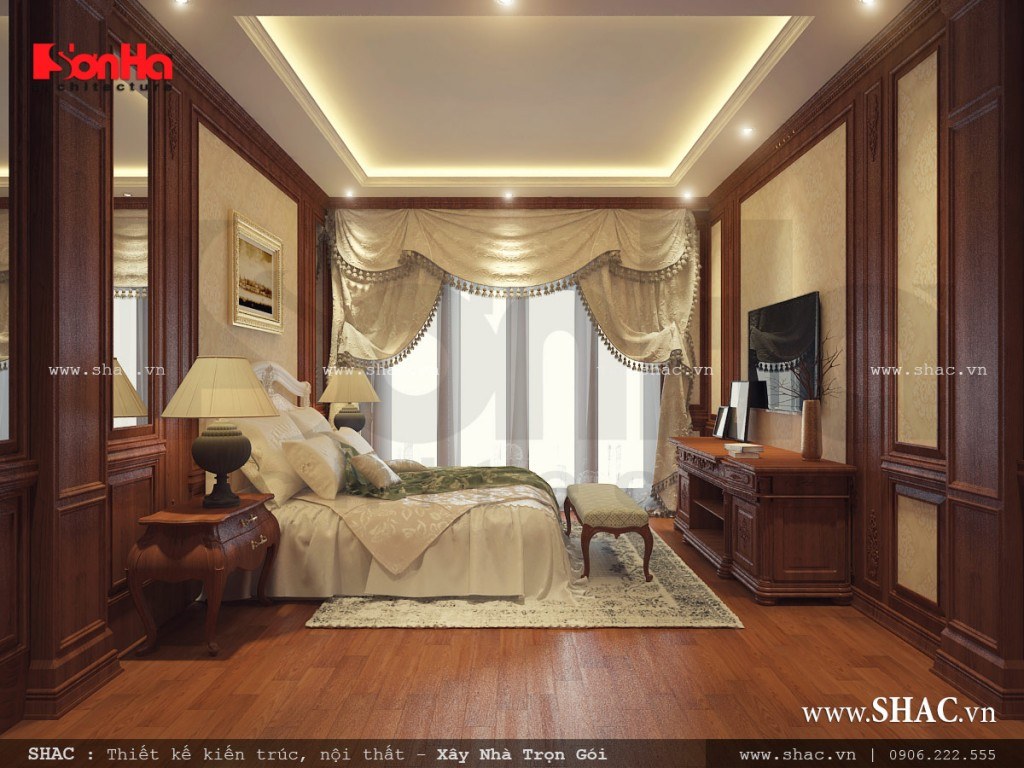 Phòng ngủ đẹp sử dụng nội thất gỗ cổ điển