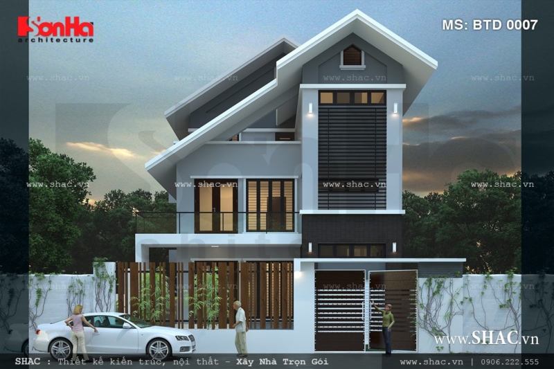 Thiết kế Biệt thự hiện đại 3 tầng rưỡi