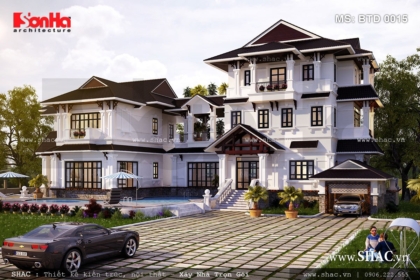 Mẫu biệt thự song lập sân vườn rộng 1200m2 hiện đại