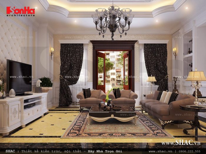 Phòng khách đẹp, nội thất phòng khách cổ điển, phòng khách nhà ống kiến trúc Pháp