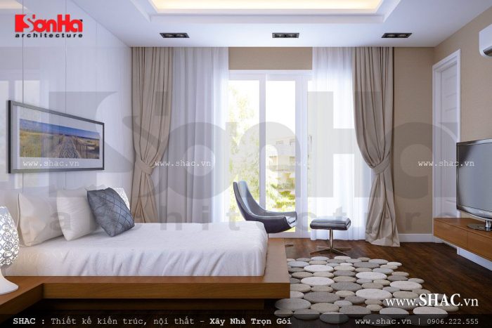 phòng ngủ thoáng, phòng ngủ có cửa sổ lớn, phòng ngủ gần thiên nhiên, phòng ngủ rộng