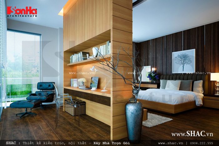 phòng ngủ thoáng, bàn làm việc trong phòng ngủ, thiết kế phòng ngủ hiện đại