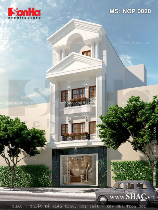 Thiết kế Nhà ống kiến trúc pháp 4 tầng, nhà ống kiểu pháp đẹp