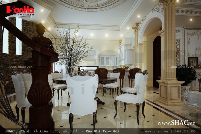 Thiết kế nội thất phòng ăn cổ điển kiểu pháp cho biệt thự lâu đài
