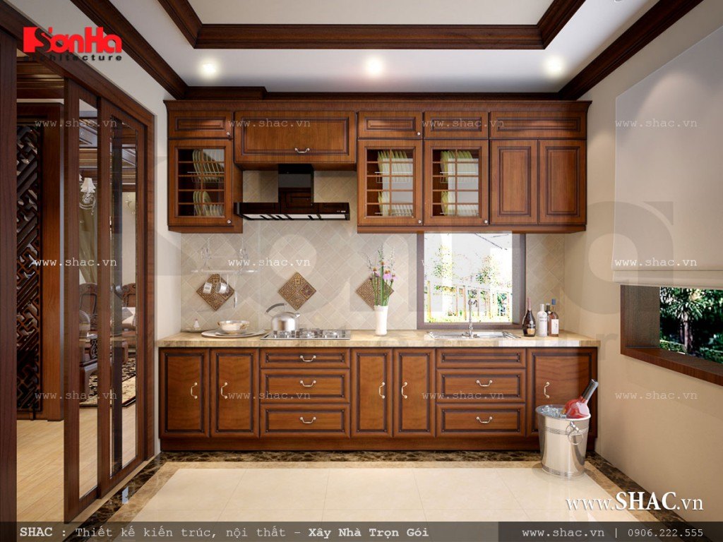 Phòng bếp với nội thất gỗ