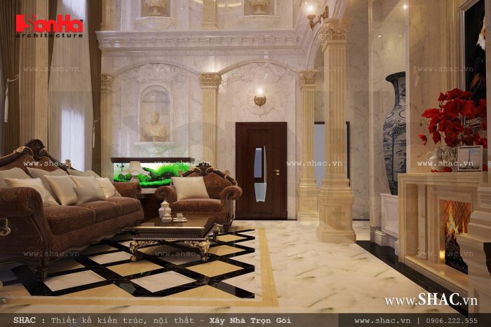 phòng khách đẹp và sang trọng cho biệt thự pháp lâu đài