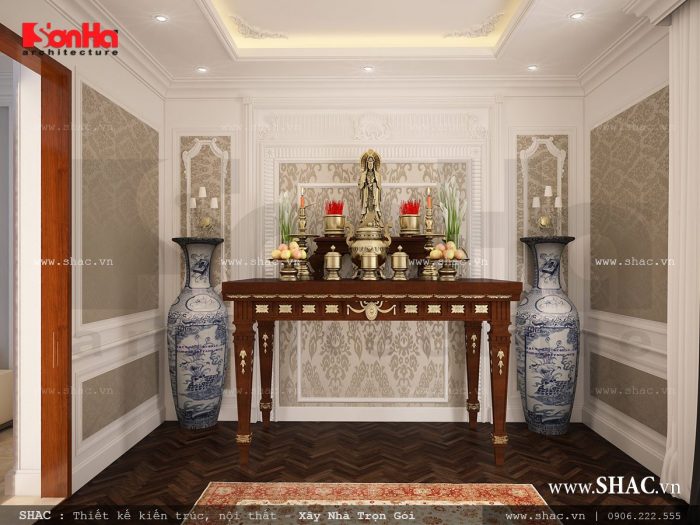 Bản thiết kế phòng thờ nhà ống kiến trúc Pháp cổ điển