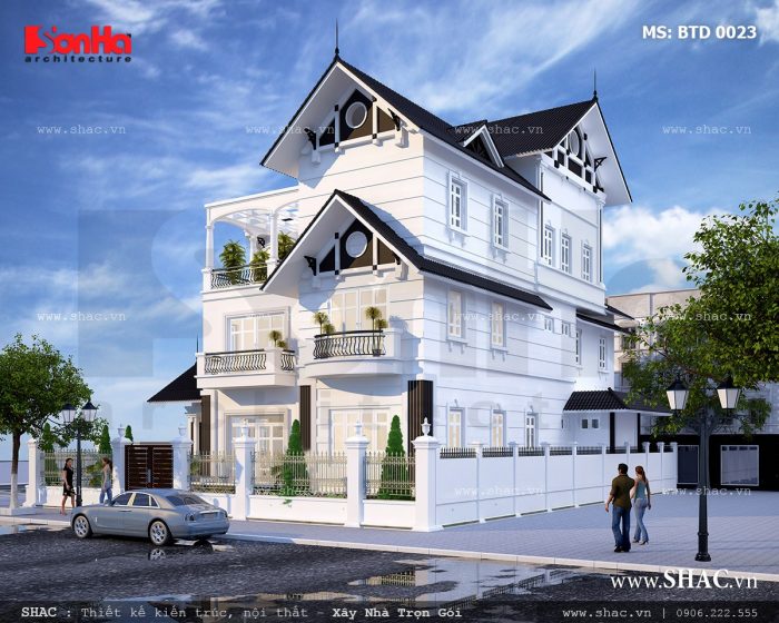 Phối cảnh kiến trúc biệt thự trắng 3 tầng