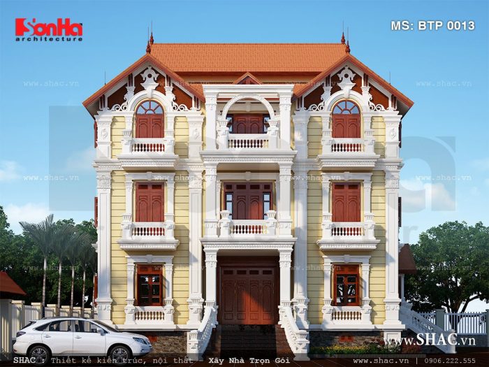 Mẫu biệt thự Pháp 4 tầng mái ngói đẹp