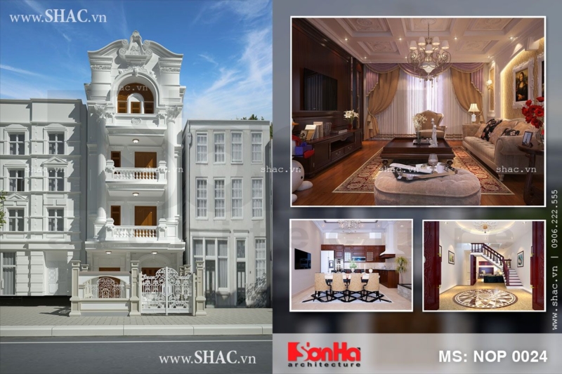 thiết kế nhà ống 4 tầng kiến trúc Pháp đẹp