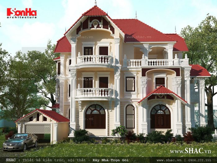 Thiết kế kiến trúc biệt thự Pháp 3 tầng
