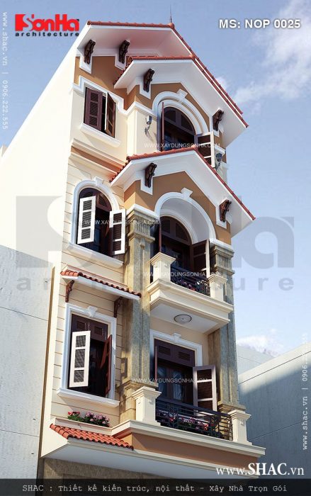 Thiết kế kiến trúc nhà ống 4 tầng