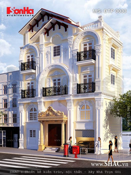 Mặt tiền biệt thự 4 tầng kiến trúc Pháp đẹp