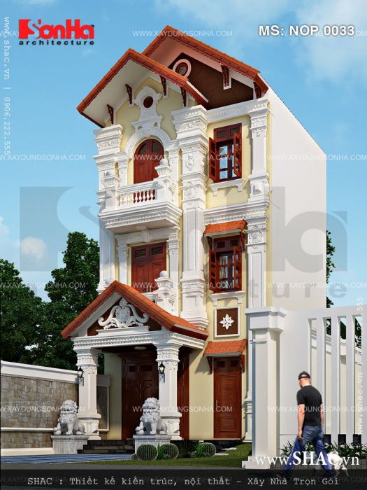 Thiết kế nhà ống 3 tầng kiểu Pháp cổ điển đẹp