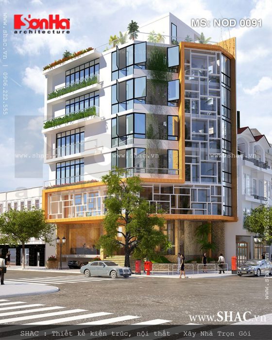 Kiến trúc mặt tiền của ngôi nhà ống hiện đại 7 tầng