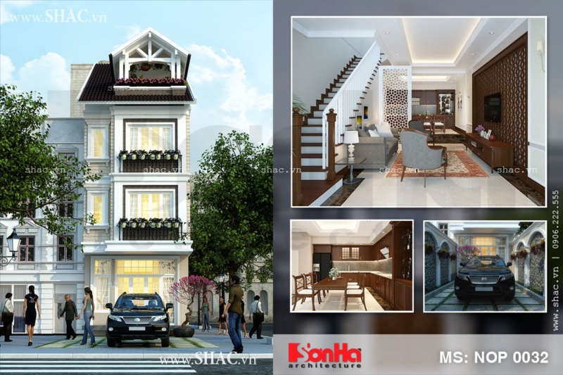 Thiết kế nhà phố kiến trúc Pháp 3 tầng đẹp