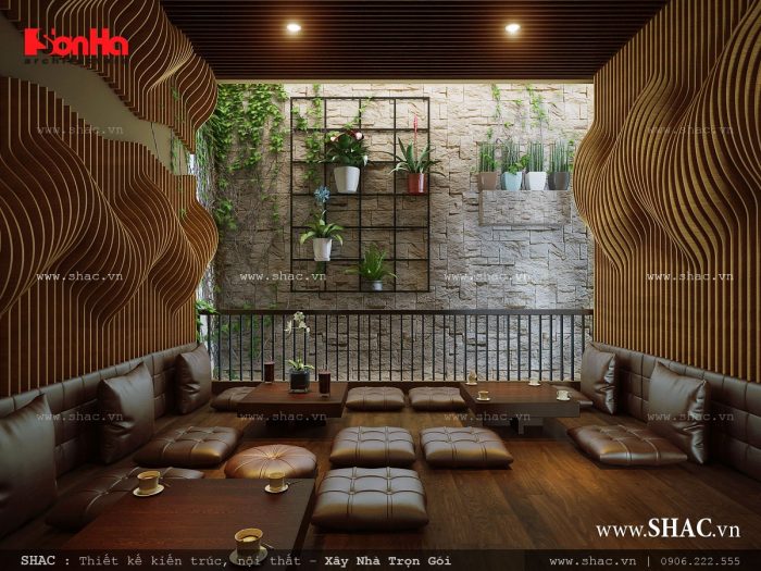 nội thất phòng cafe vip cho nhà ống