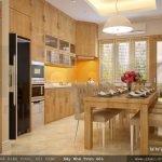 Mẫu phòng ăn đẹp với nội thất tủ bếp gỗ