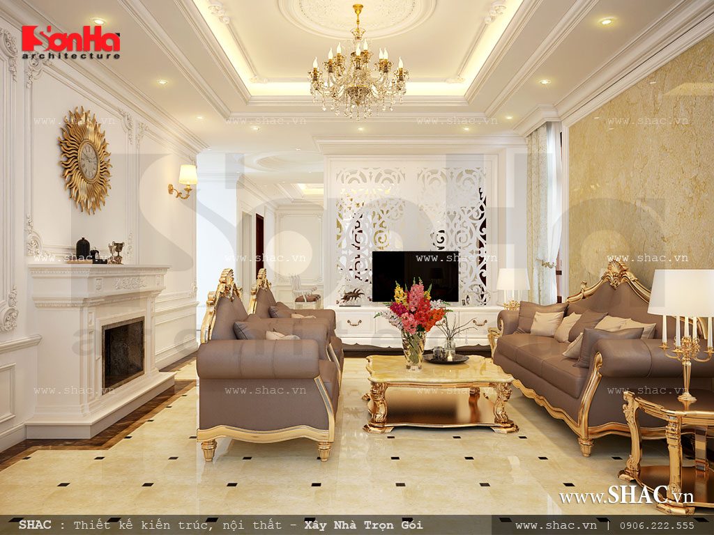 Mẫu thiết kế nội thất phòng khách biệt thự phong cách tân cổ điển sang trọng và đẳng cấp