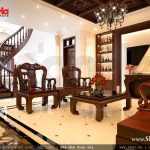 Thiết kế phòng khách với nội thất gỗ sang trọng