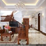 Mẫu phòng khách với nội thất gỗ sang trọng