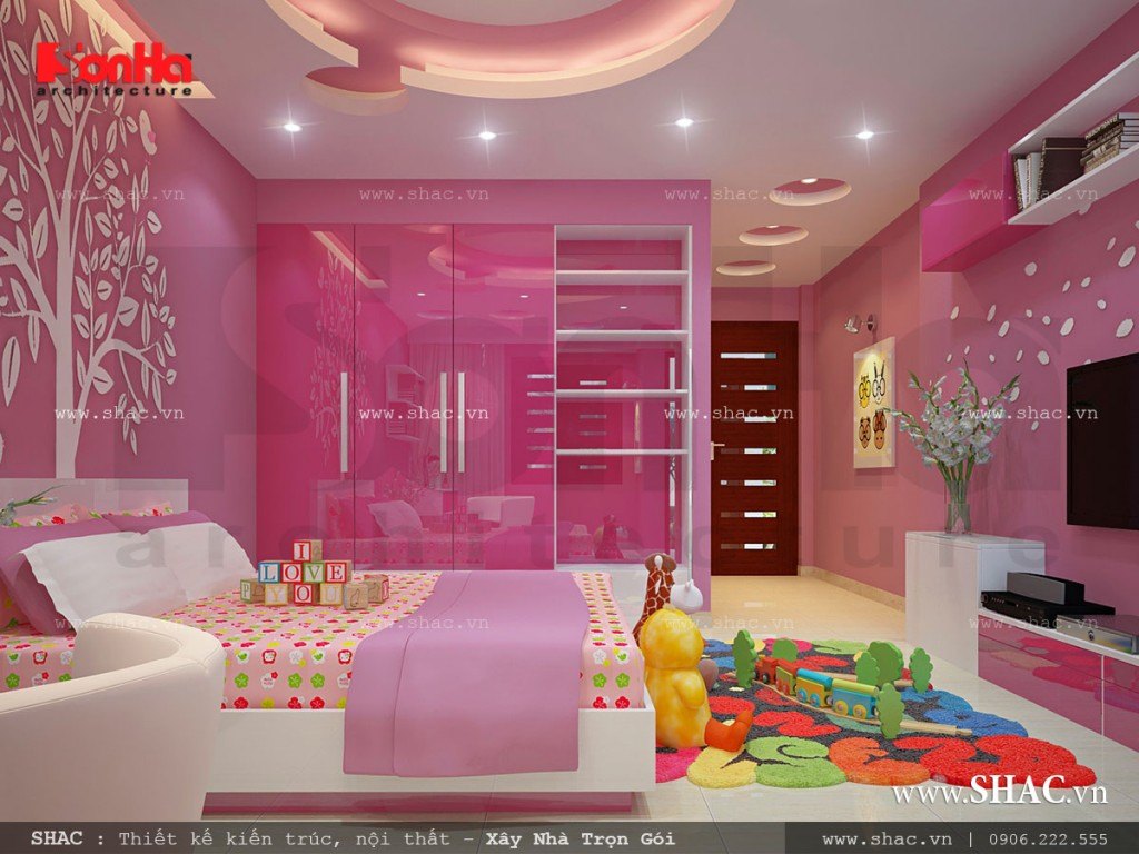 Phòng ngủ cho con gái màu hồng