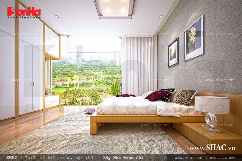 phòng ngủ hiện đại có ban công rộng