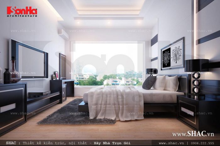 Phòng ngủ hiện đại có cửa kính rộng